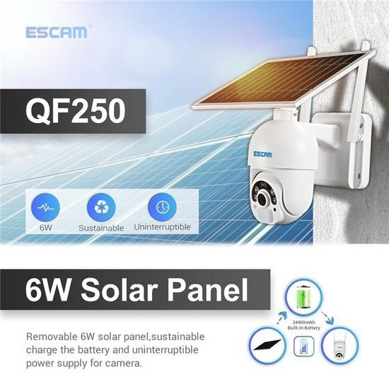 Escam Qf250 1080P WiFi Solar IP Camera Wireless 6W Solar Panel Battery Powered Home Security Camera