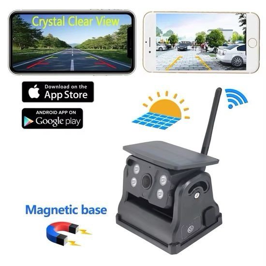 Magnetic Solar Wireless 5g WiFi Rear View Backup Camera APP Kit Magnetic Base Solar Power and Built-in Battery for RV Car Truck