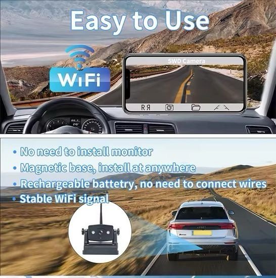 Magnetic Solar Wireless 5g WiFi Rear View Backup Camera APP Kit Magnetic Base Solar Power and Built-in Battery for RV Car Truck