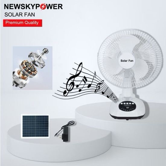 Portable 12inch DC/AC USB Rechargeable Solar Fan Bluetooth Music LED Light Bulb Home Desk Camping Fan